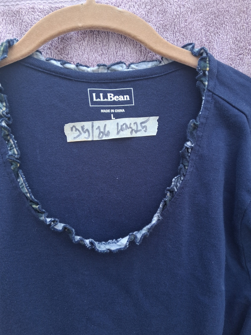 L.L. Bean Navy Ruffle-Trim Scoop Neck Top